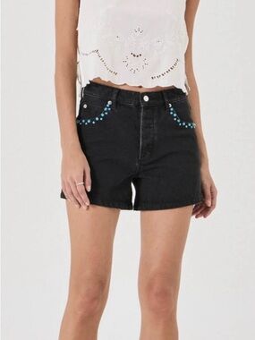 ROLLA'S Black Denim Shorts with Turquoise Bead Accent